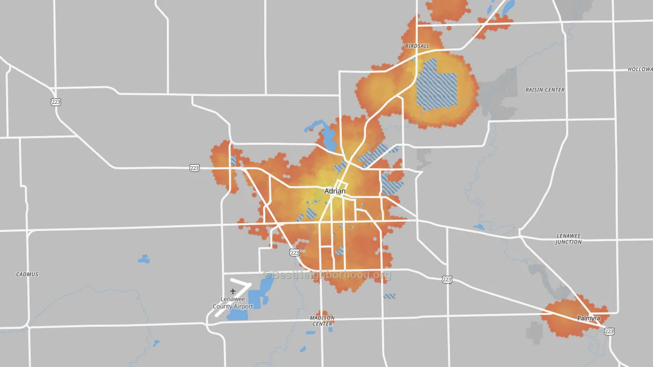 Bike Grade map of Adrian, MI