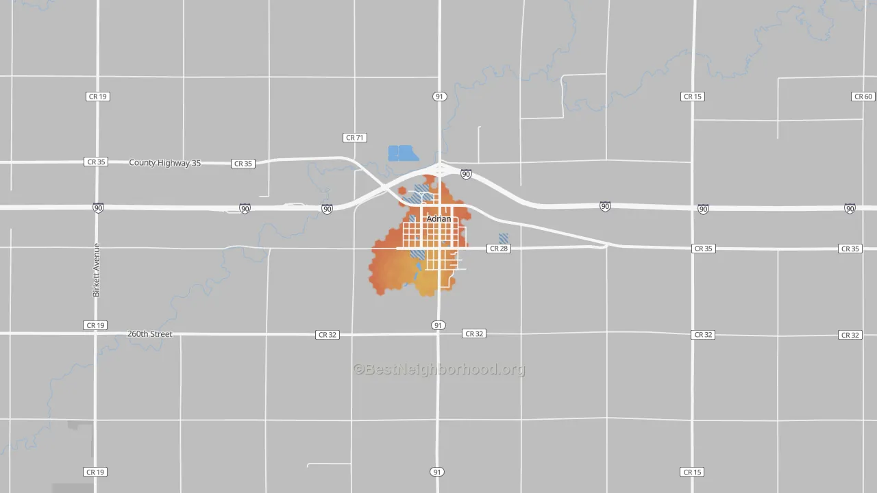 Bike Grade map of Adrian, MN