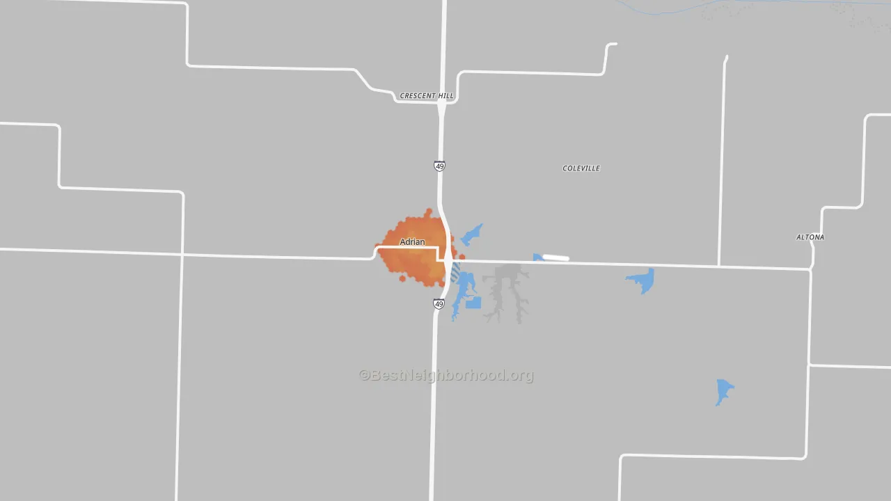 Bike Grade map of Adrian, MO
