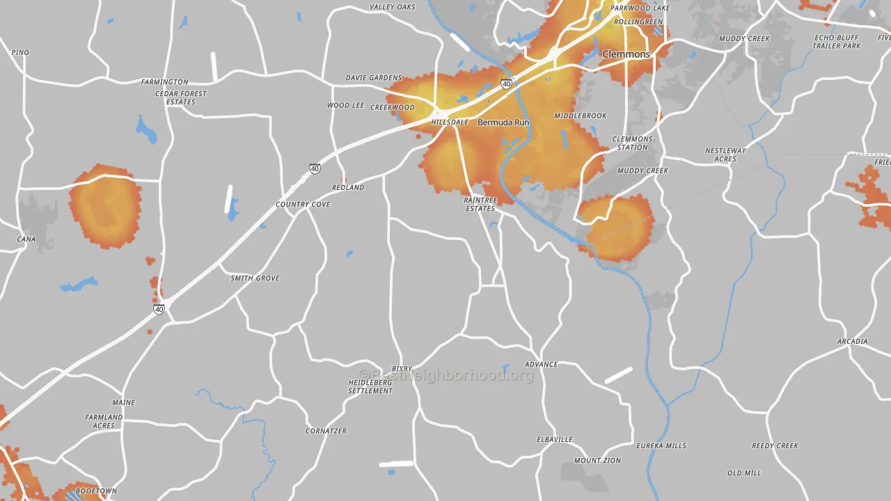 Bike Grade map of Advance, NC