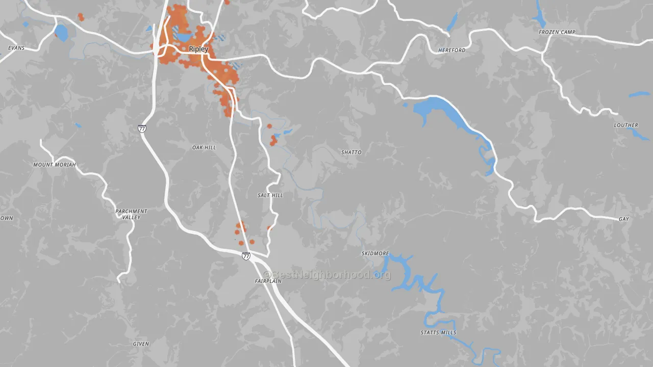 Bike Grade map of Advent, WV