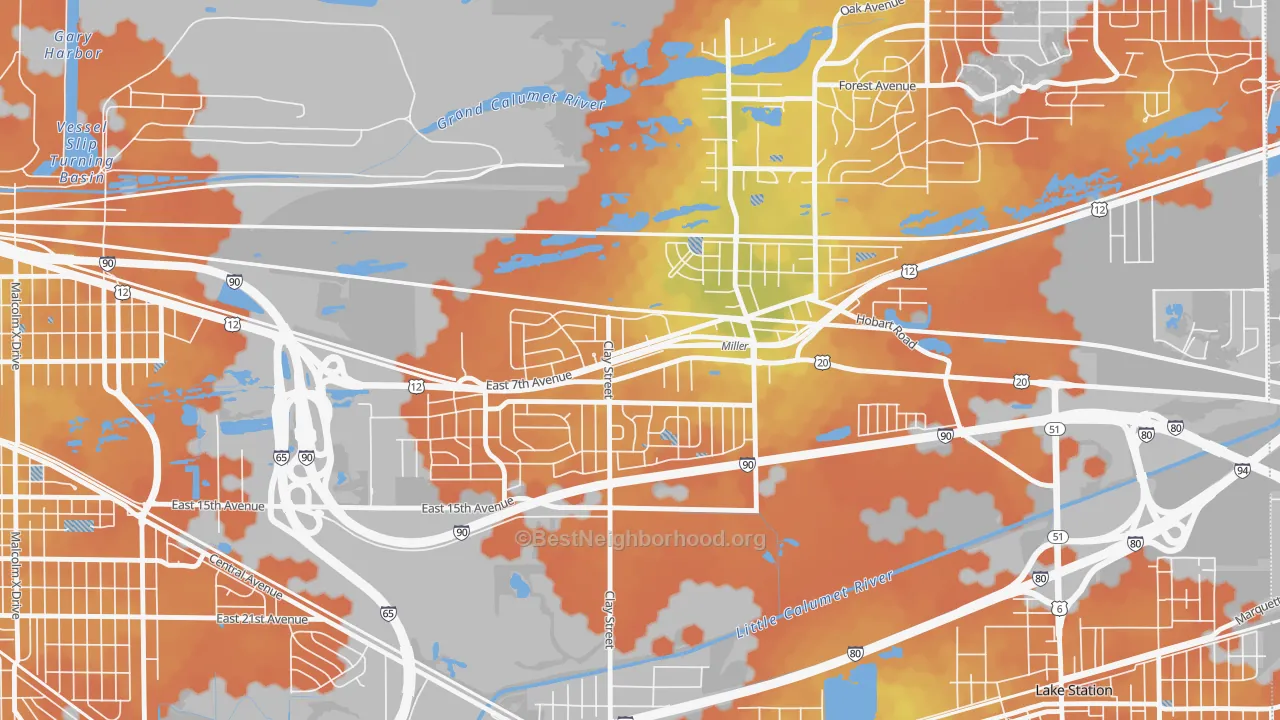 Bike Grade map of Aetna, Gary, IN