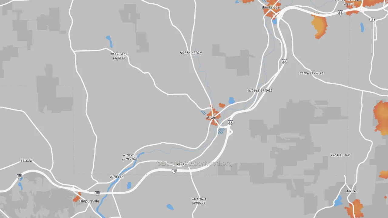Bike Grade map of Afton, NY