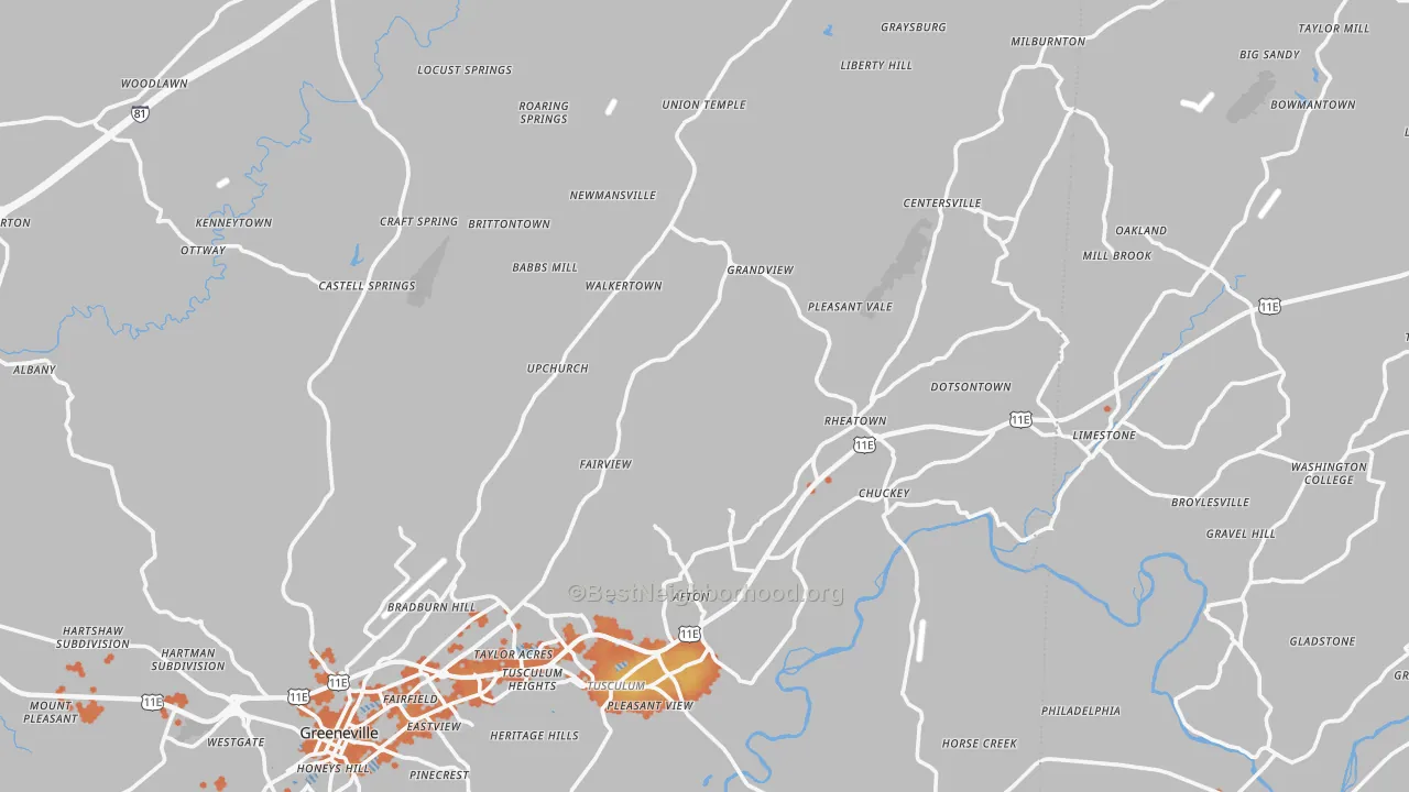 Bike Grade map of Afton, TN
