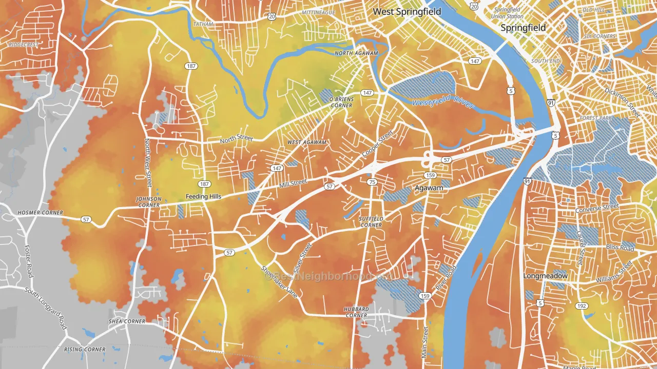 Bike Grade map of Agawam Town, MA