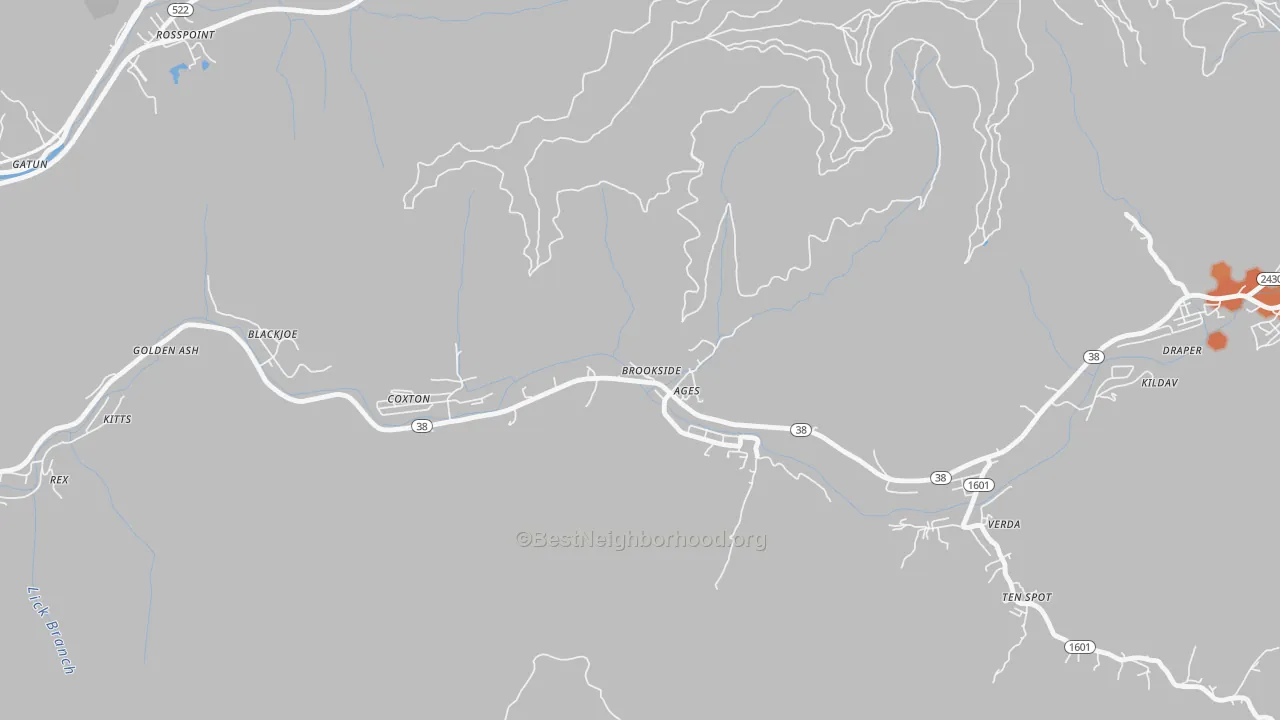 Bike Grade map of Ages-Brookside, KY