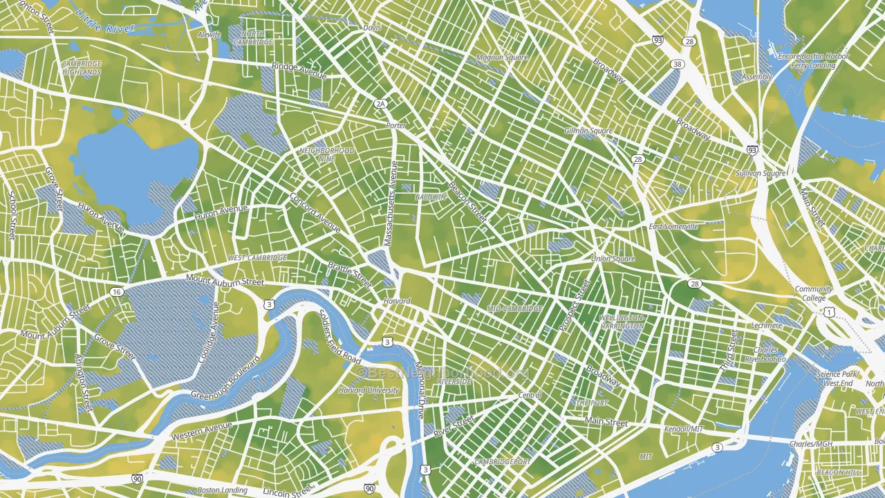 Bike Grade map of Aggasiz-Harvard, Cambridge, MA