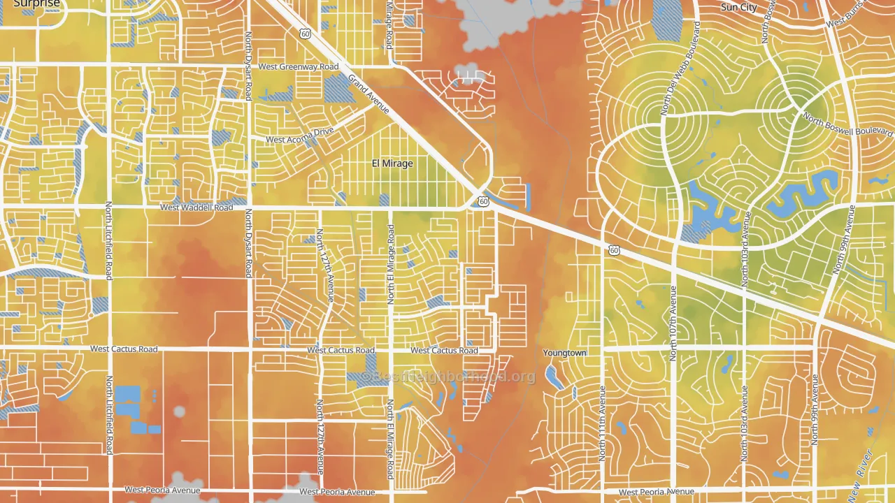 Bike Grade map of Agua Fria, El Mirage, AZ