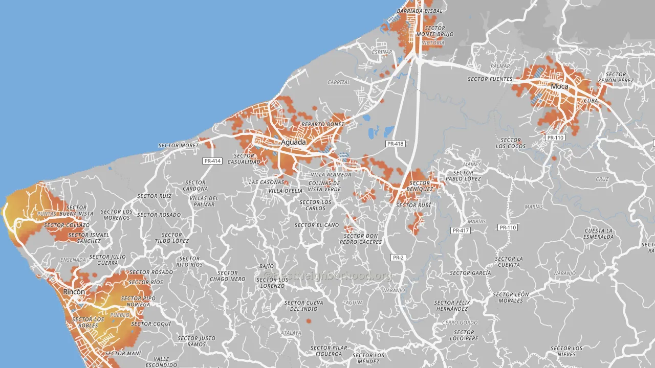 Bike Grade map of Aguada, PR
