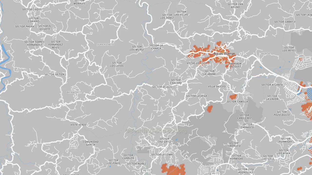 Bike Grade map of Aguas Buenas, PR