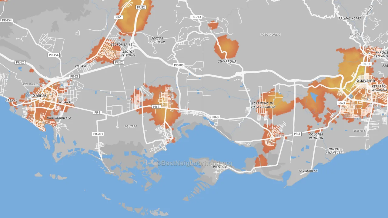 Bike Grade map of Aguirre, PR