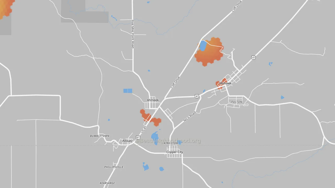 Bike Grade map of Ahmeek, MI