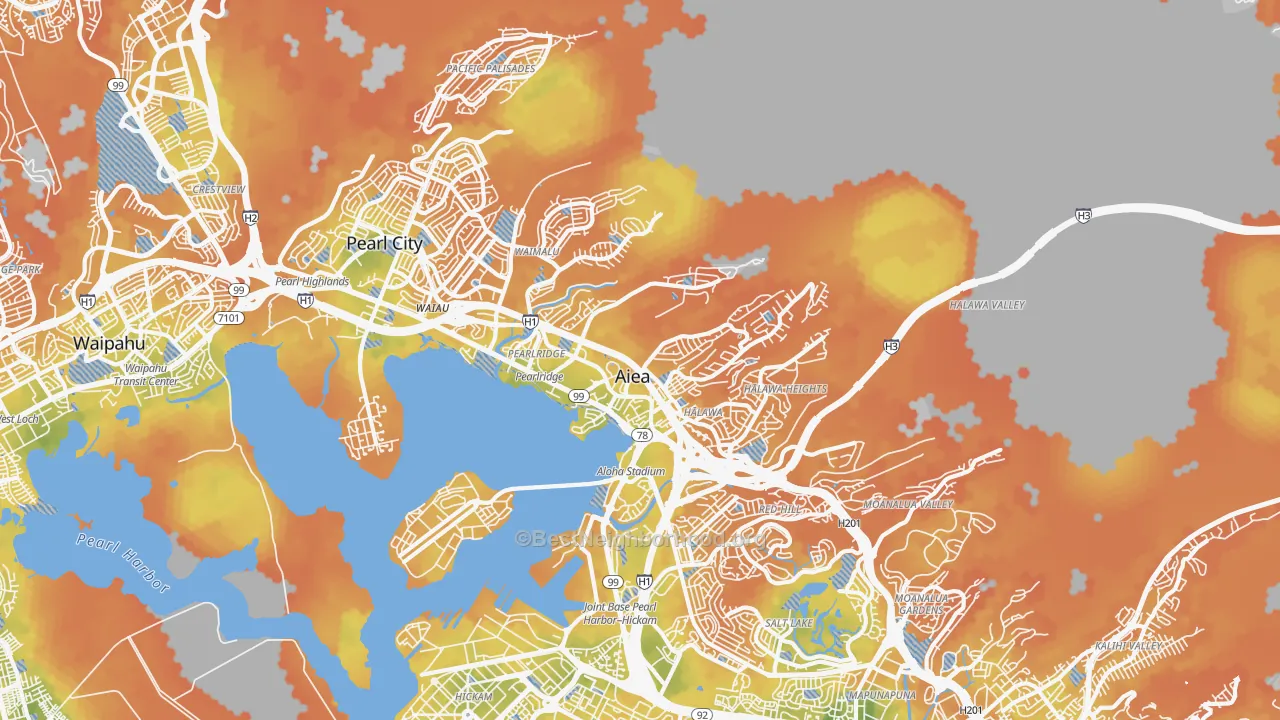 Bike Grade map of Aiea, HI