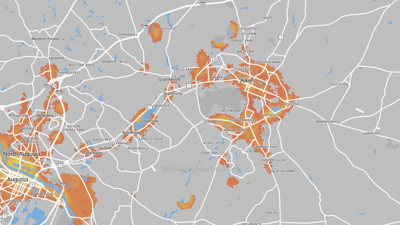 Bike Grade map of Aiken County, SC