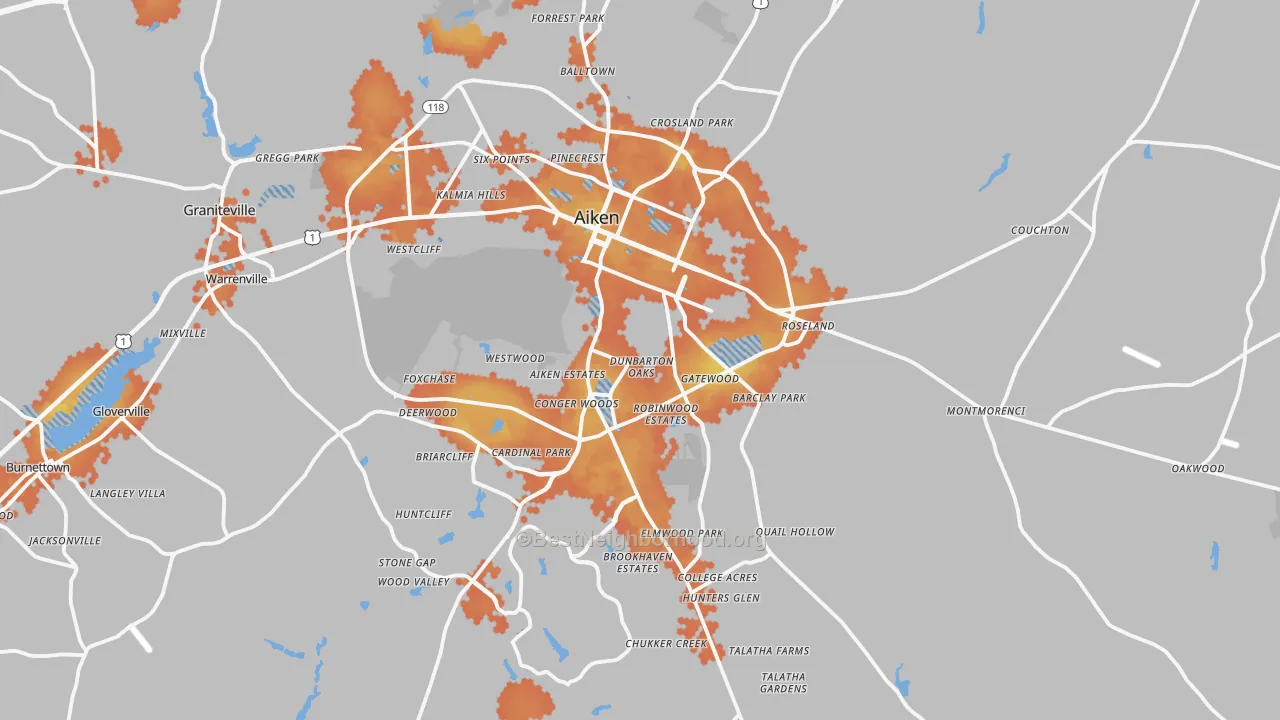 Bike Grade map of Aiken, SC