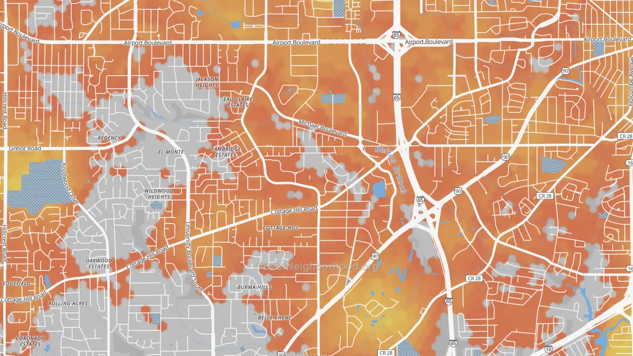 Bike Grade map of Airmont, Mobile, AL