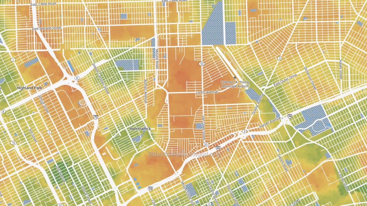 Bike Grade map of Airport, Detroit, MI
