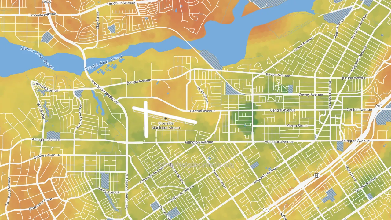 Bike Grade map of Airport, Riverside, CA