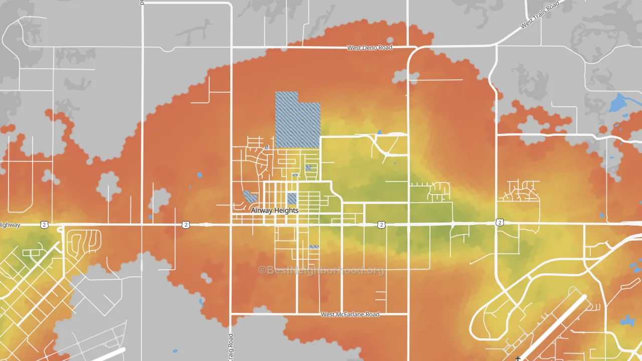 Bike Grade map of Airway Heights, WA