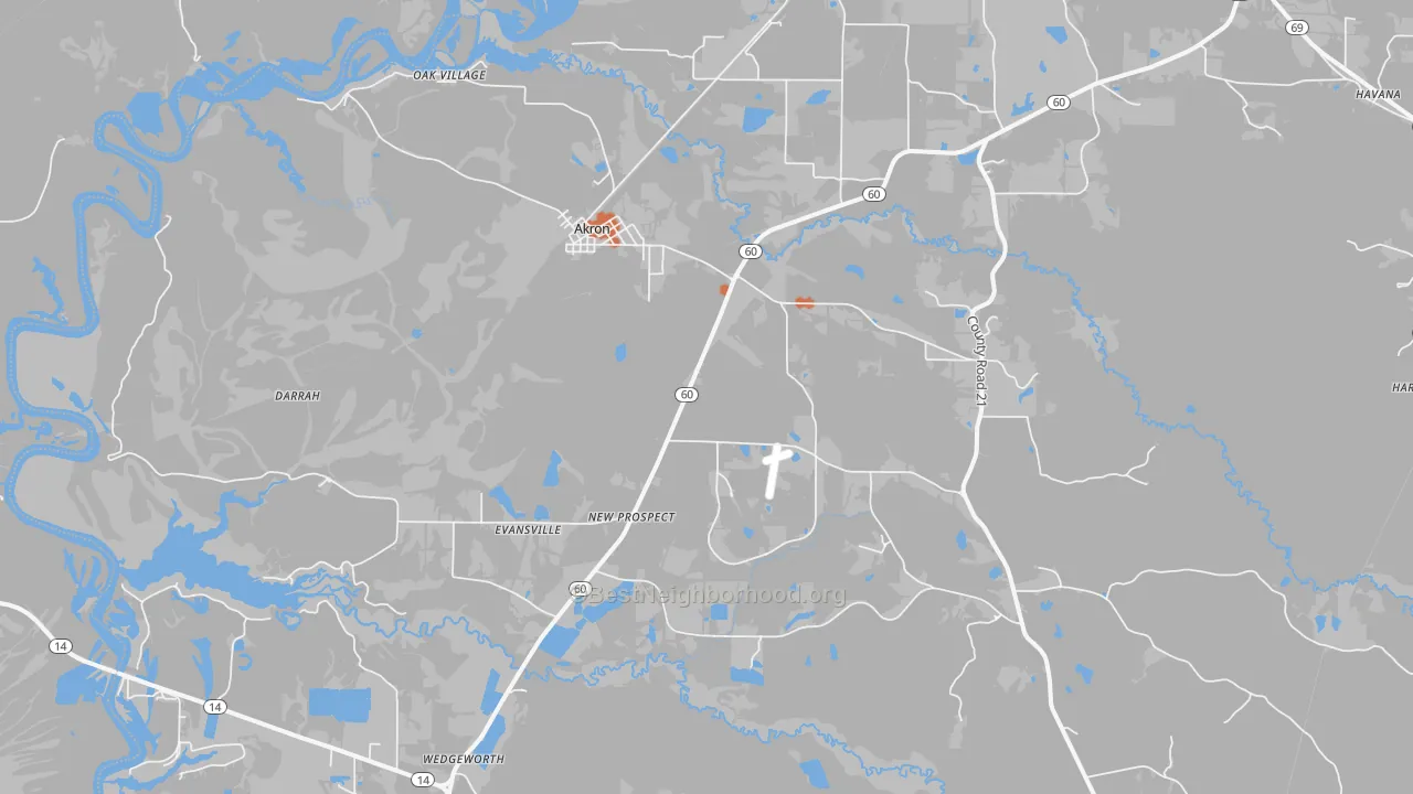 Bike Grade map of Akron, AL