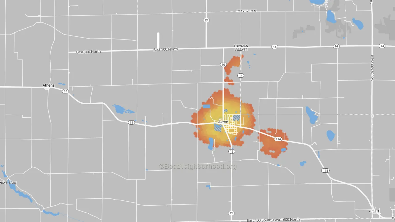 Bike Grade map of Akron, IN