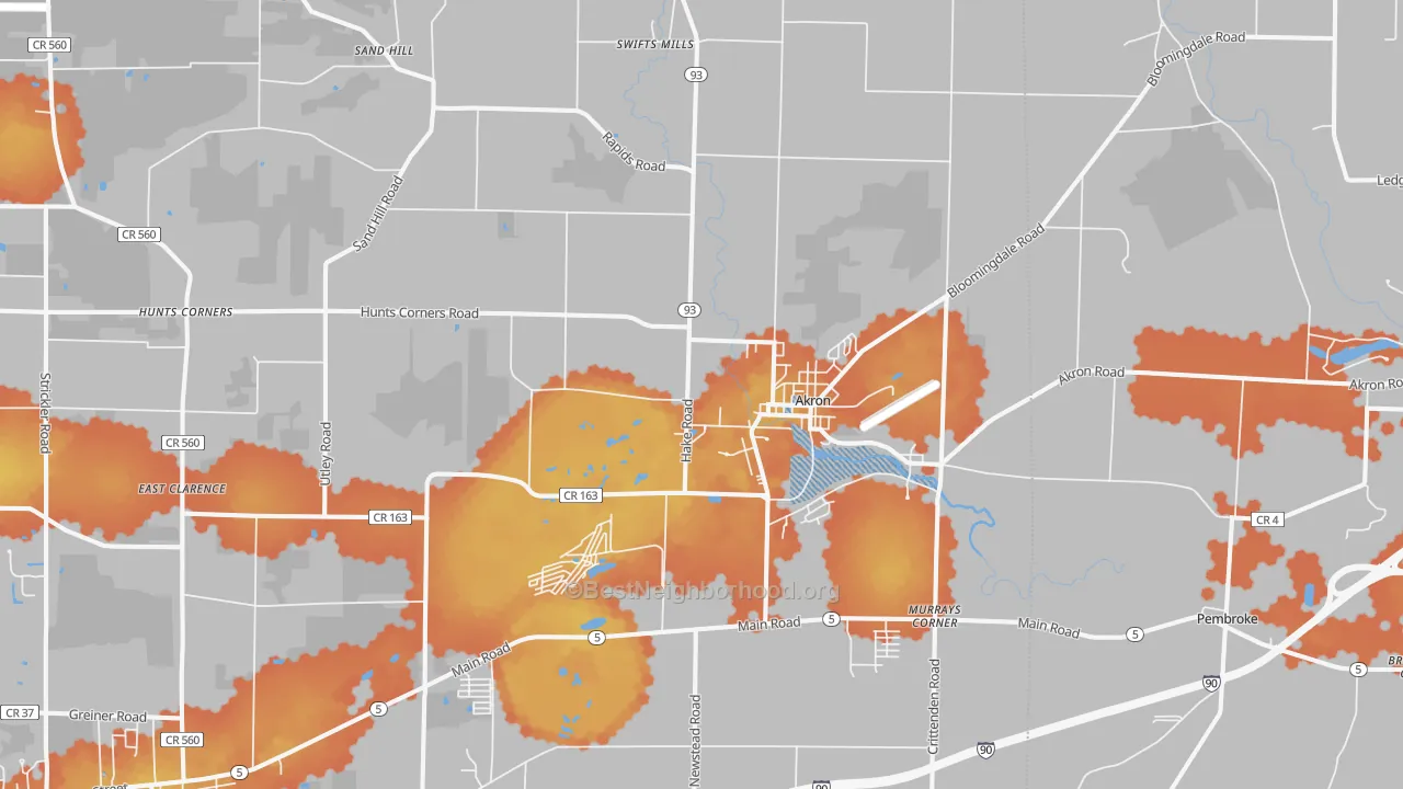 Bike Grade map of Akron, NY