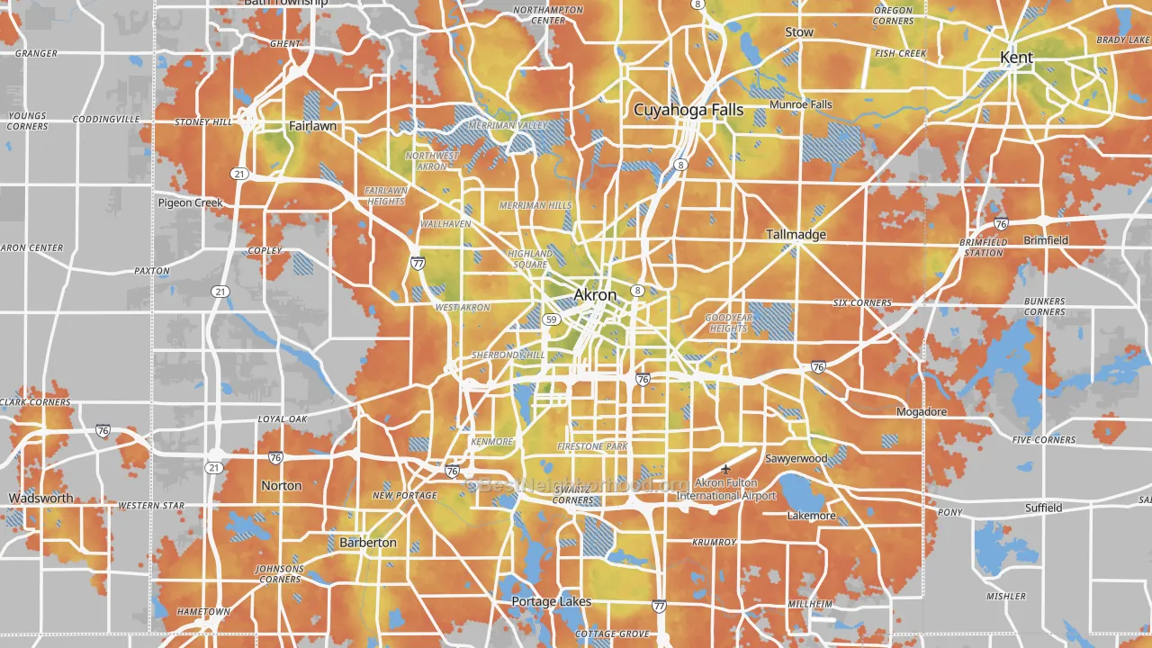 Bike Grade map of Akron, OH