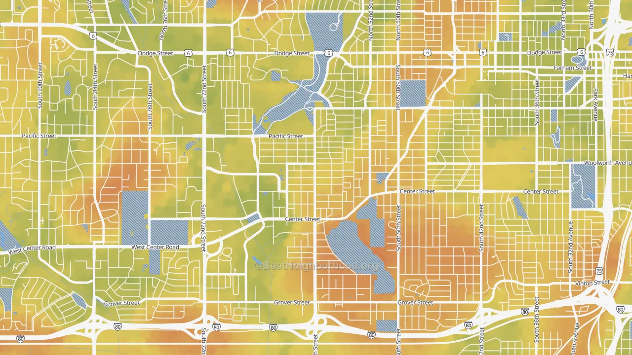 Bike Grade map of Aksarben-Elmwood Park, Omaha, NE
