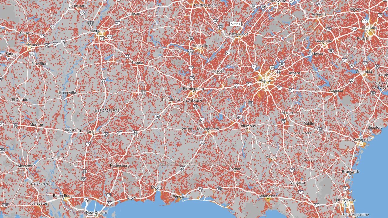 Bike Grade map of Alabama