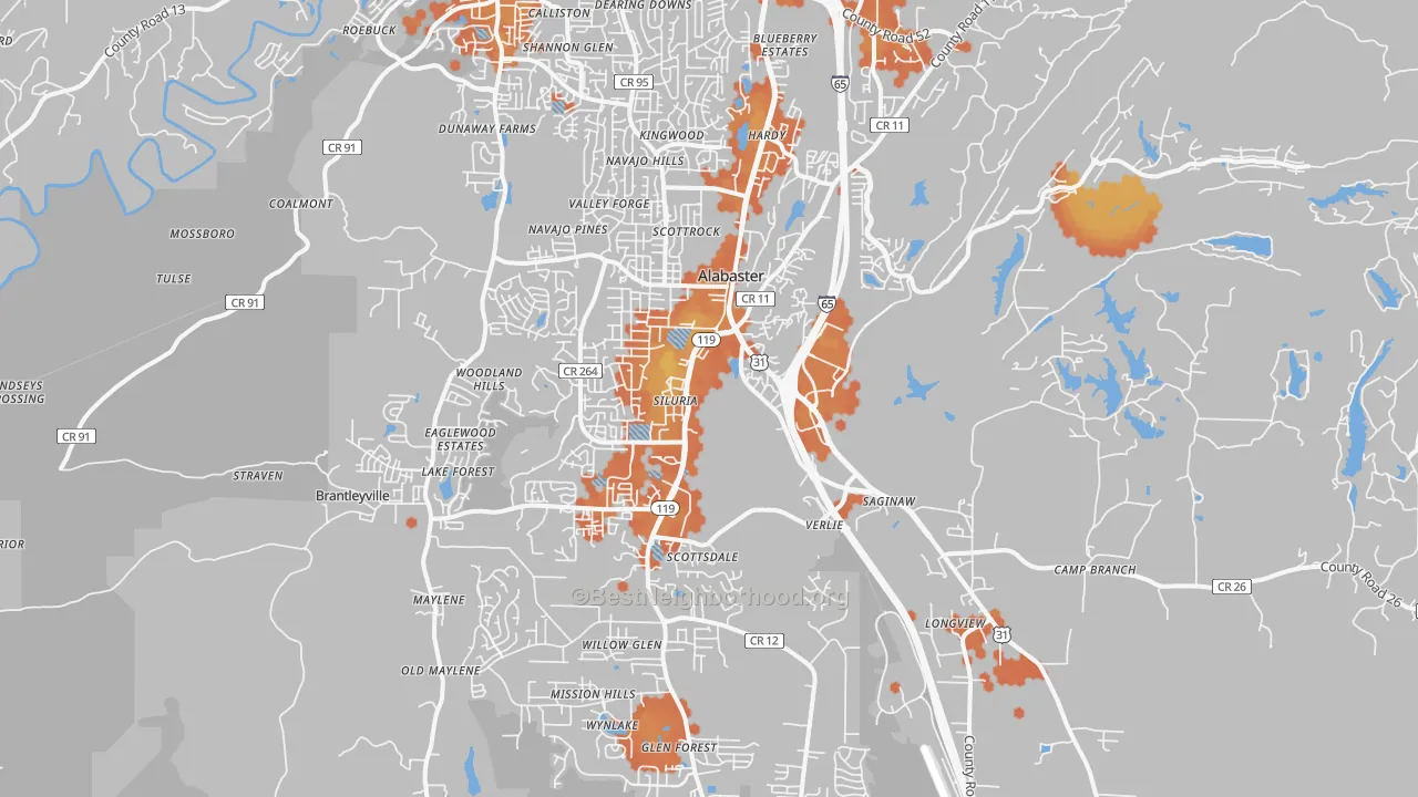 Bike Grade map of Alabaster, AL