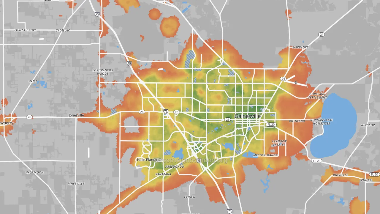 Bike Grade map of Alachua County, FL