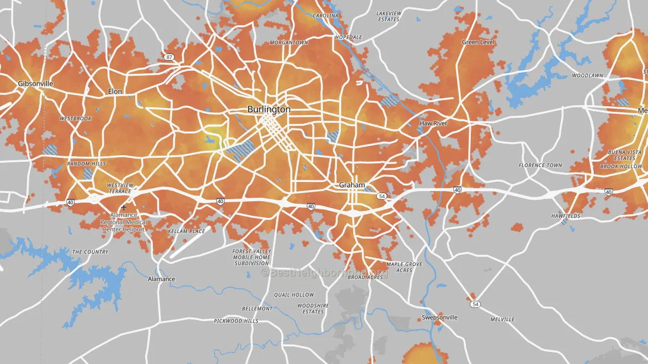 Bike Grade map of Alamance County, NC