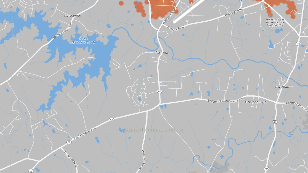 Bike Grade map of Alamance, NC