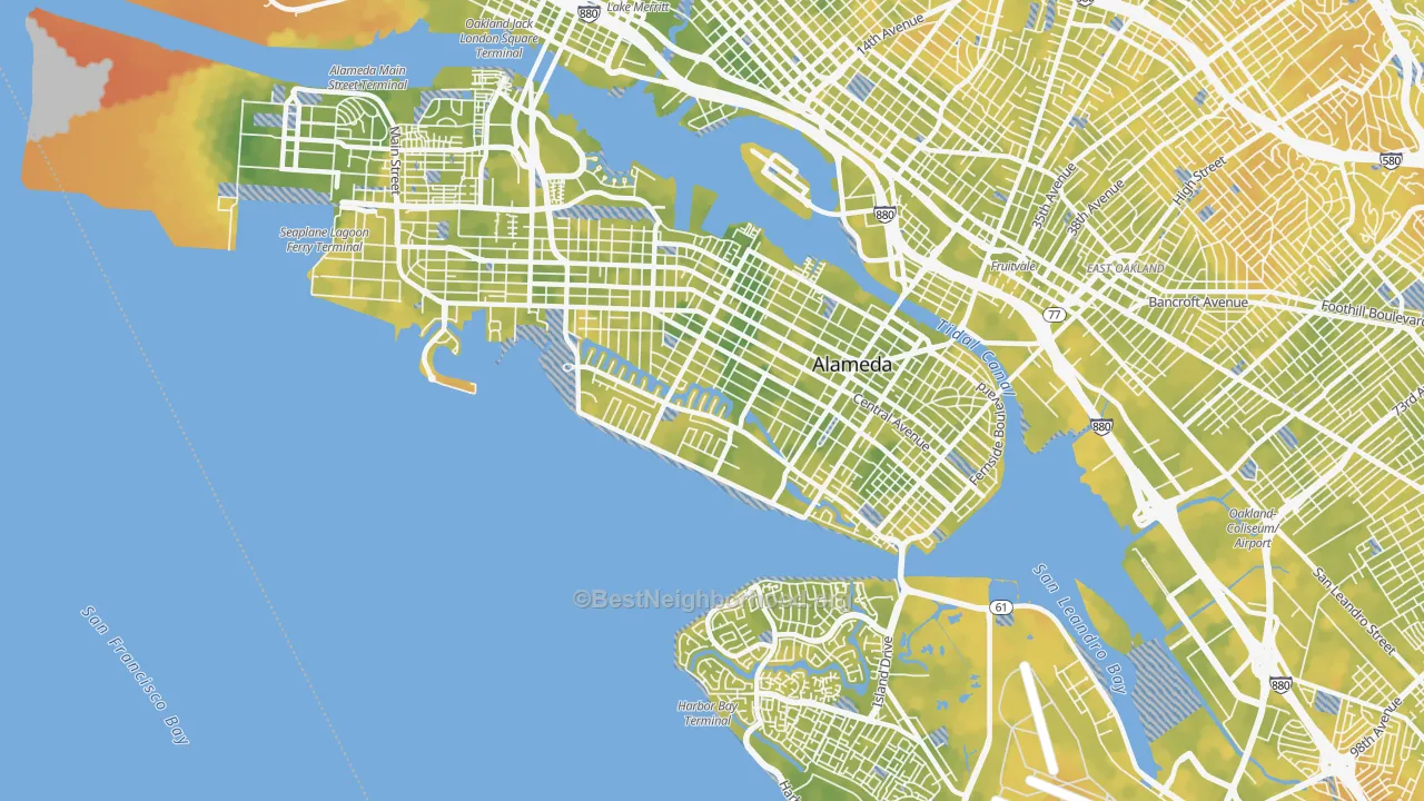 Bike Grade map of Alameda, CA