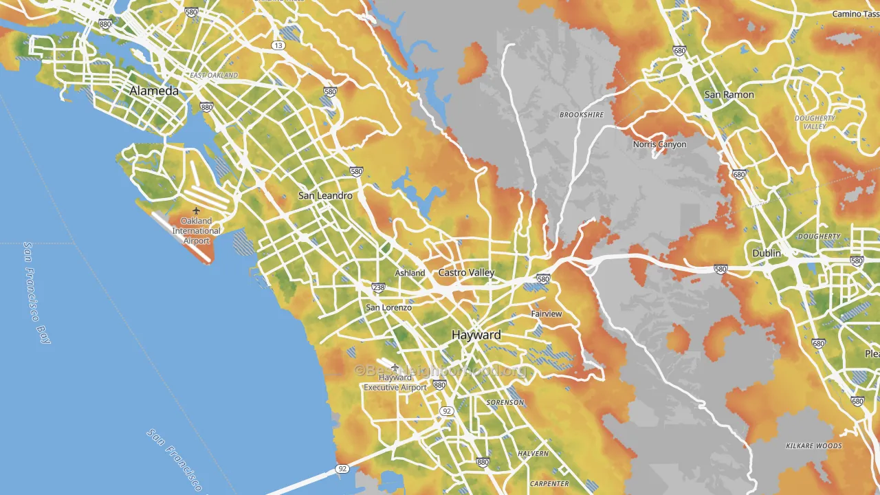 Bike Grade map of Alameda County, CA