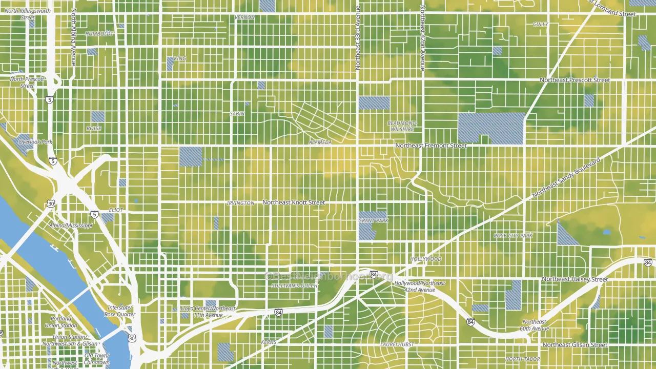 Bike Grade map of Alameda, Portland, OR