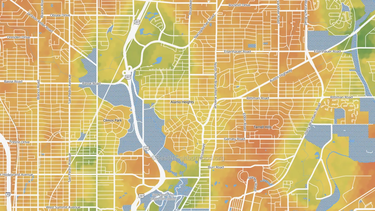 Bike Grade map of Alamo Heights, TX