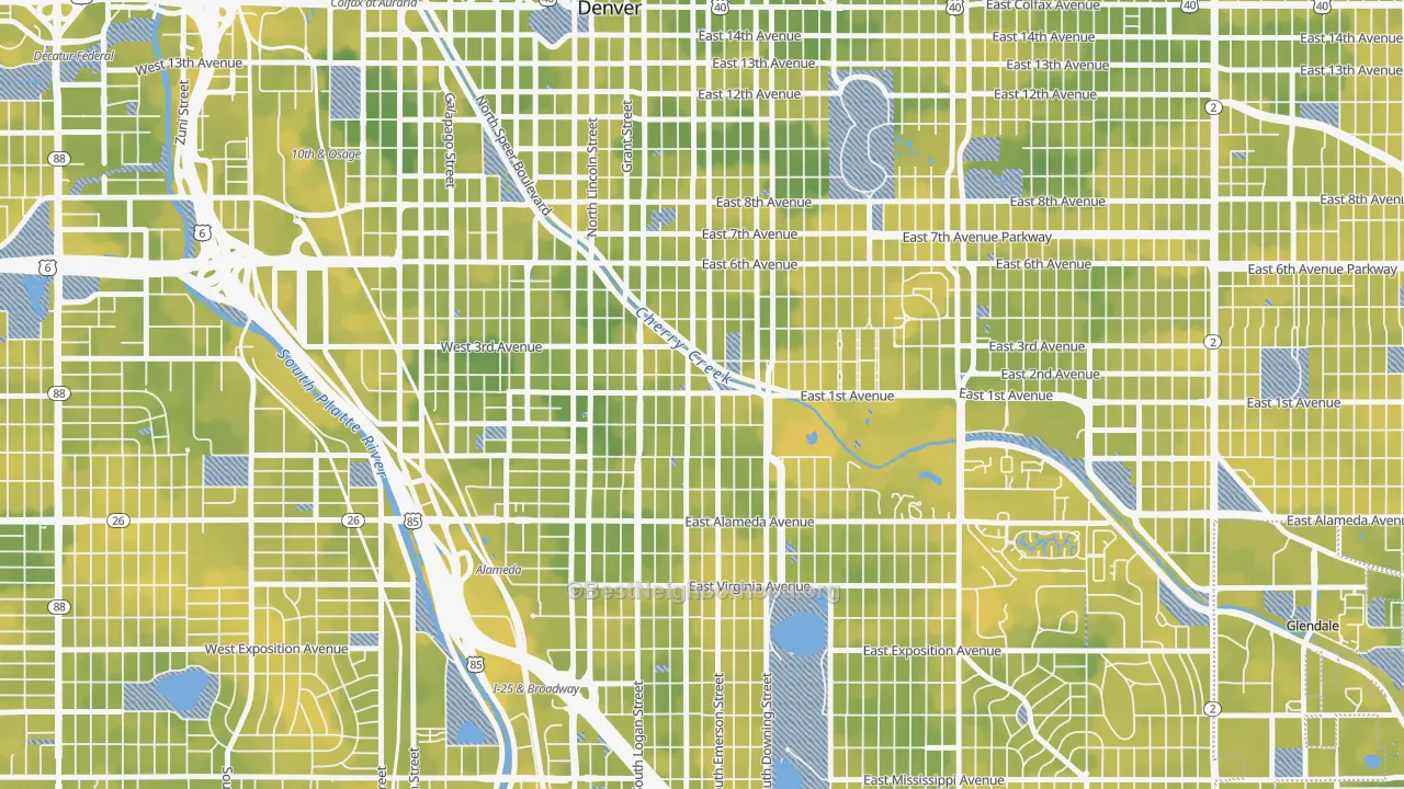 Bike Grade map of Alamo Placita, Denver, CO