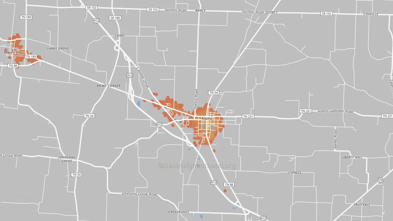 Bike Grade map of Alamo, TN