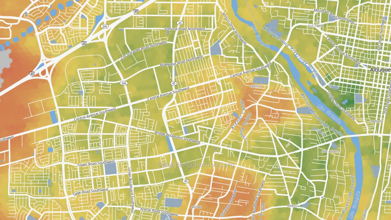 Bike Grade map of Alamosa, Albuquerque, NM
