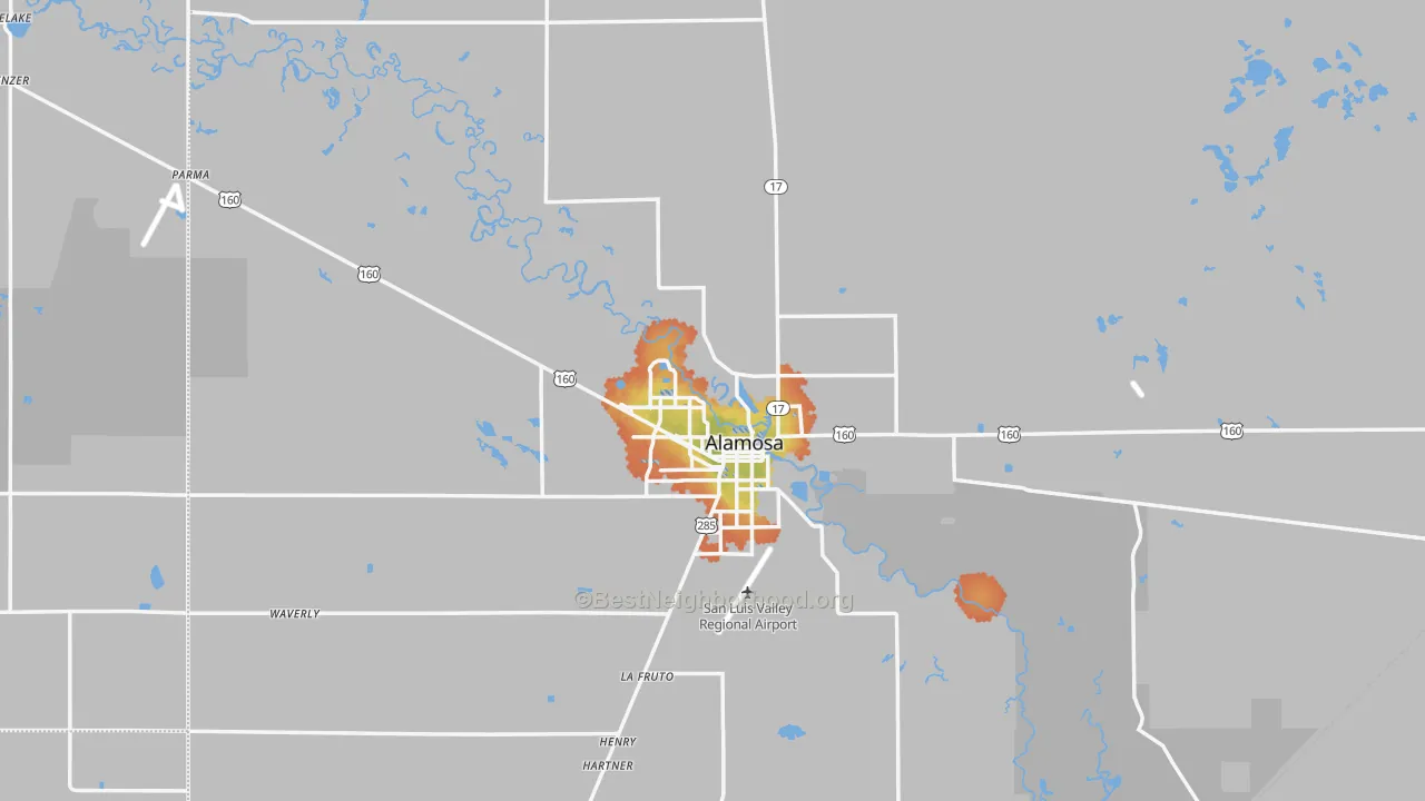 Bike Grade map of Alamosa County, CO