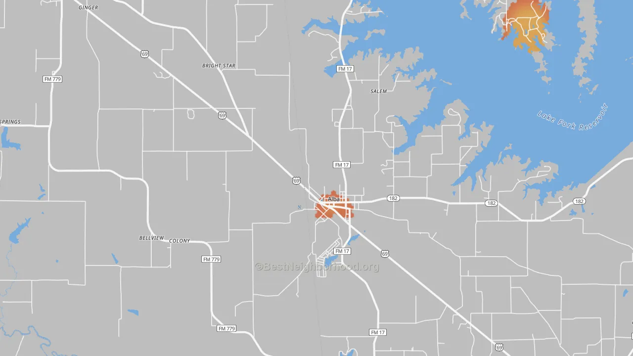 Bike Grade map of Alba, TX