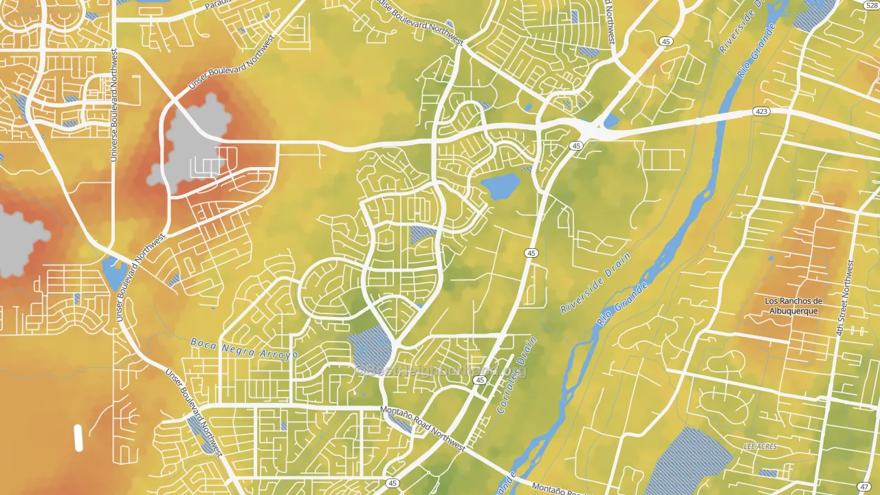 Bike Grade map of Alban Hills, Albuquerque, NM