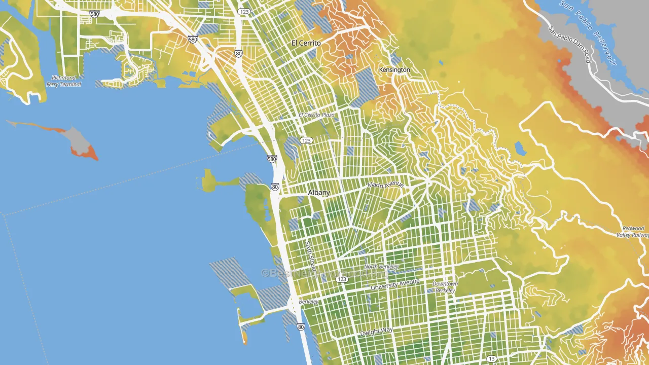 Bike Grade map of Albany, CA