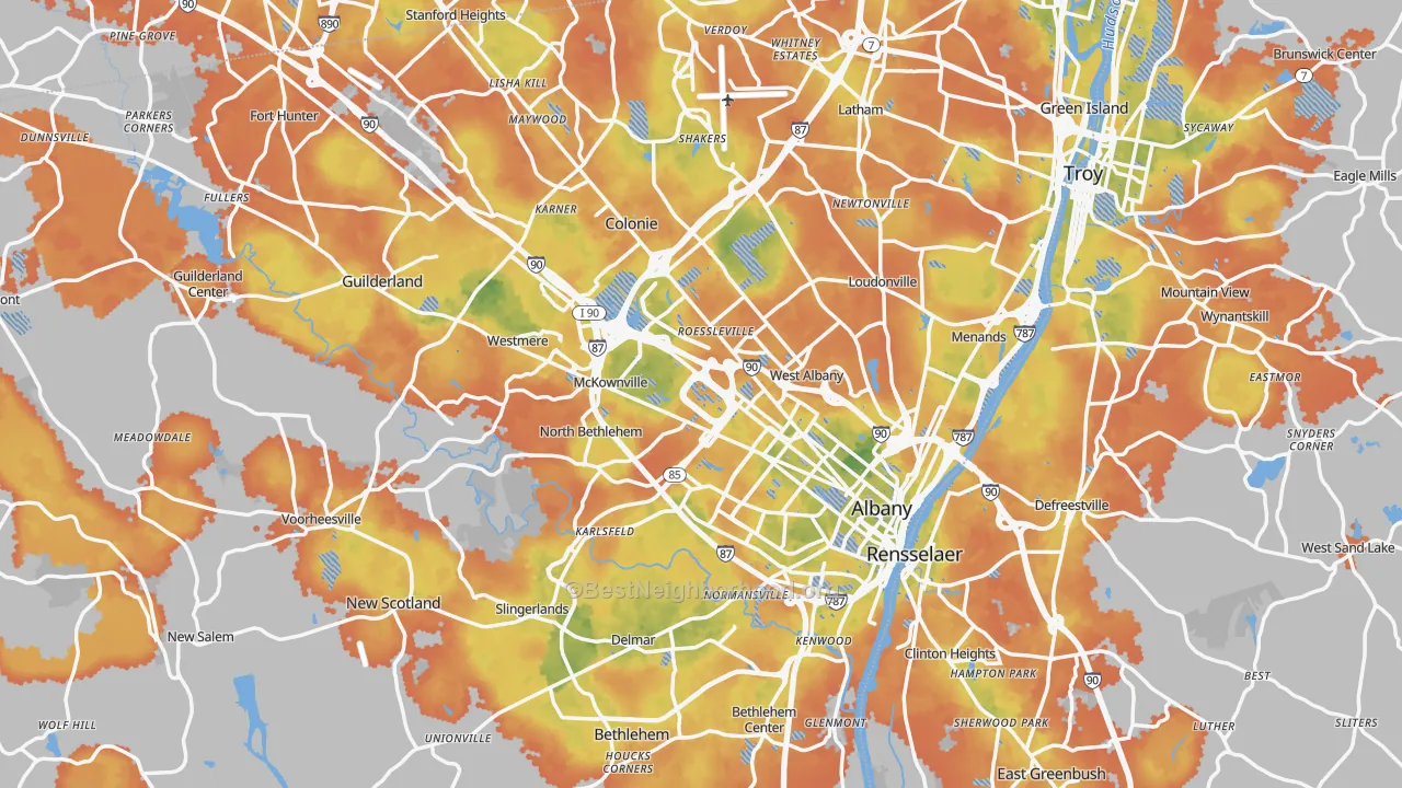 Bike Grade map of Albany County, NY