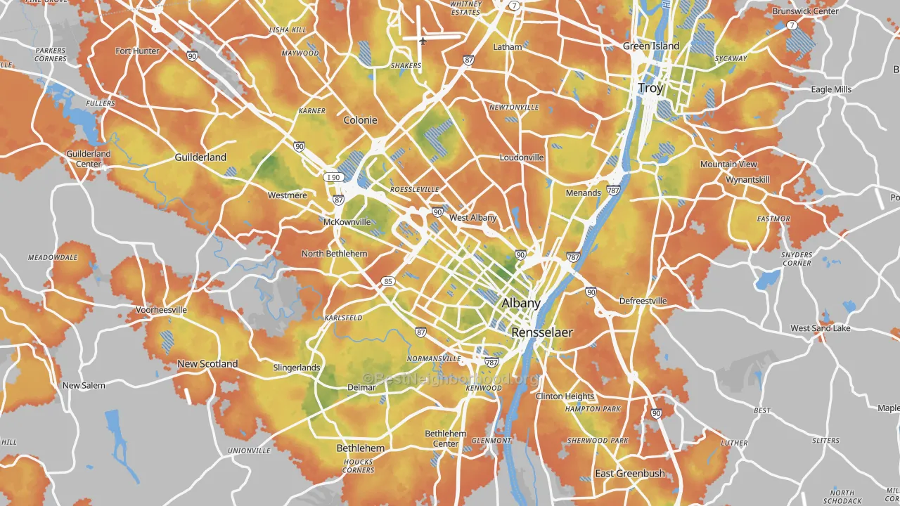 Bike Grade map of Albany, NY