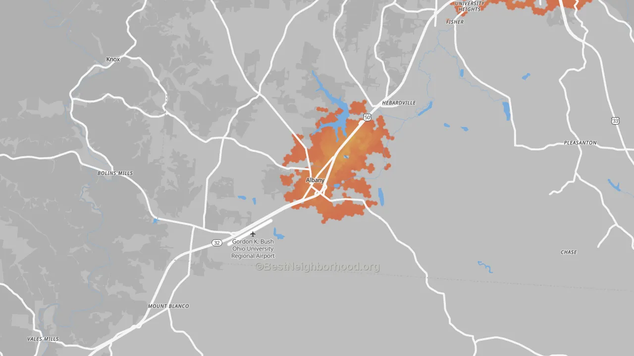 Bike Grade map of Albany, OH