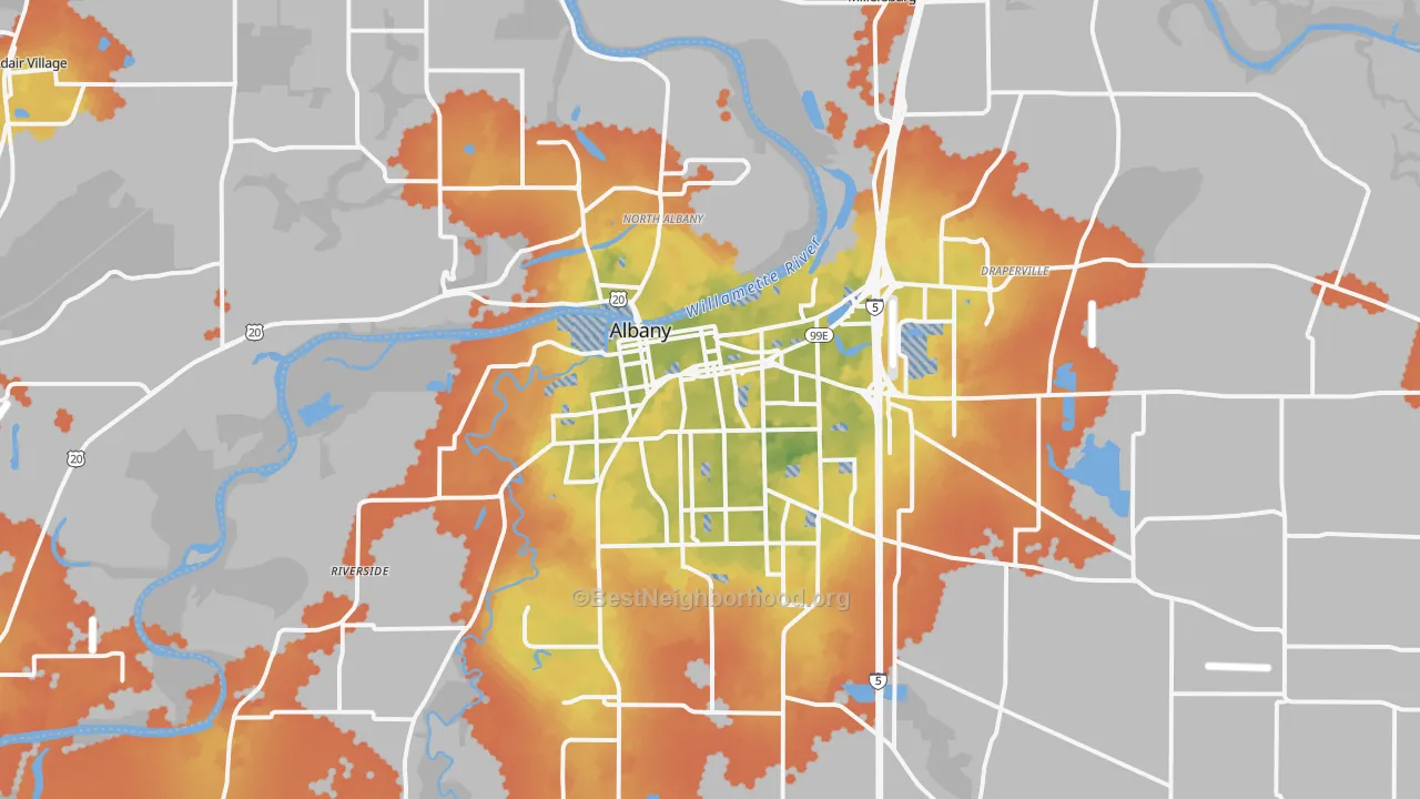 Bike Grade map of Albany, OR