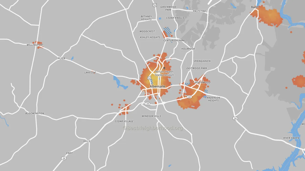 Bike Grade map of Albemarle, NC