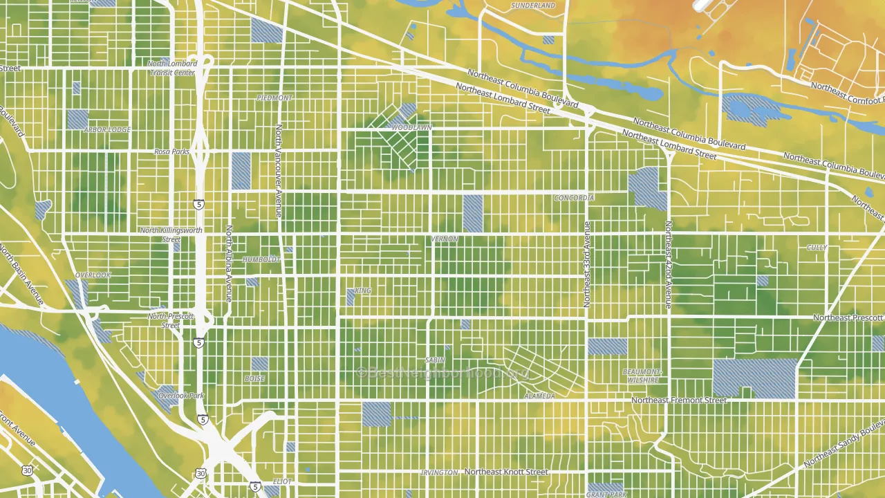 Bike Grade map of Alberta, Portland, OR